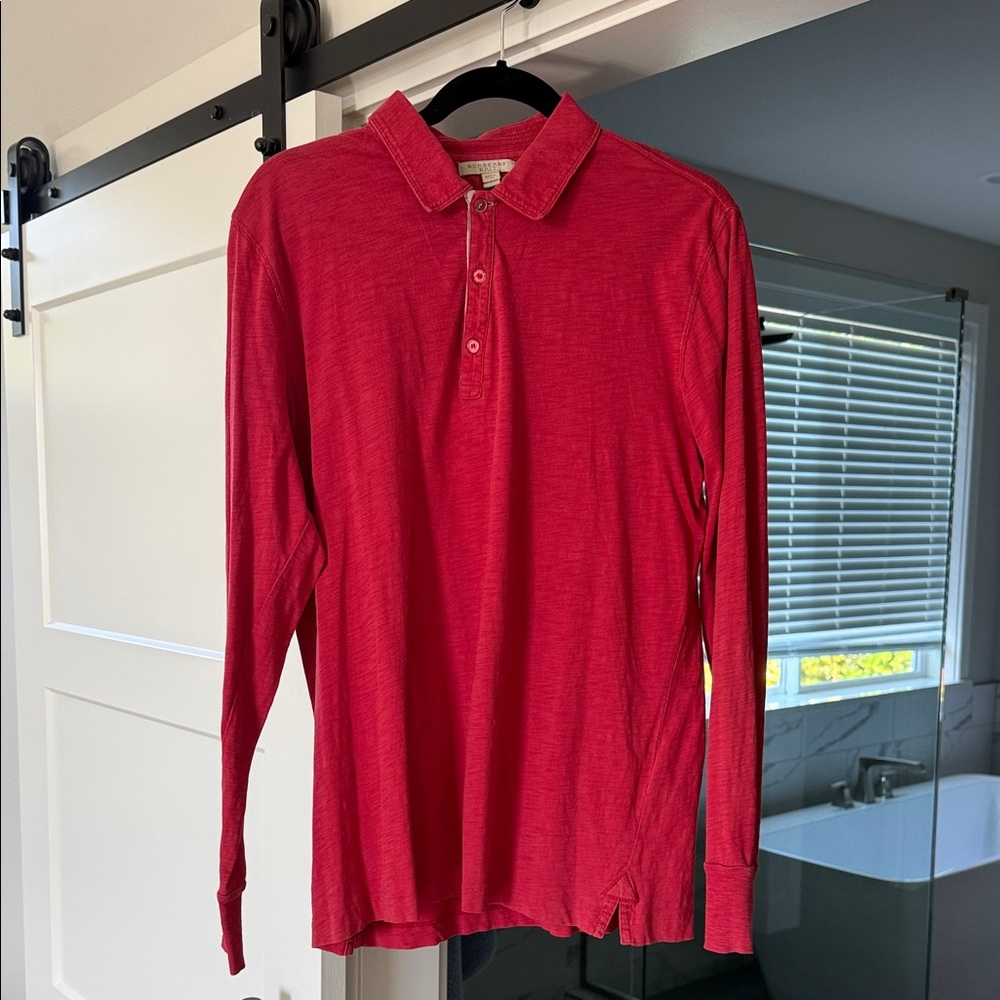 Burberry Red Long Sleeve Polo Shirt